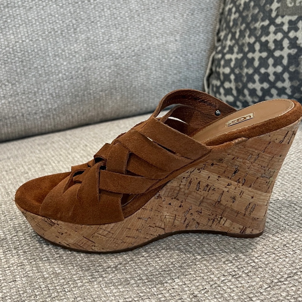 UGG Women's Tan Suede Wedge Sandals